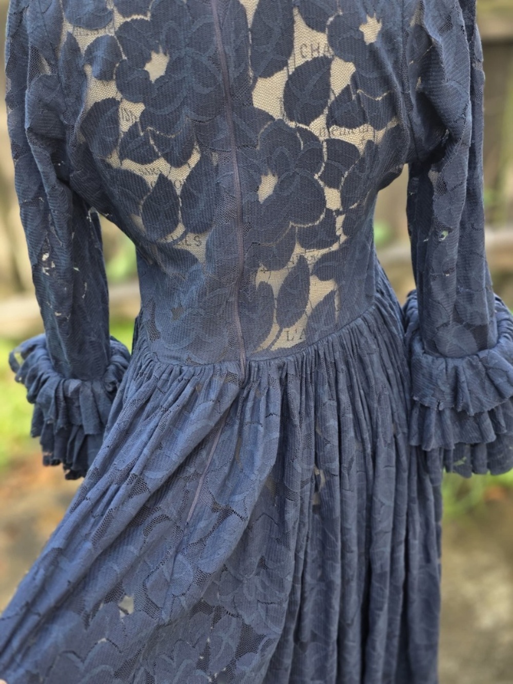 Elegant Navy Blue Floral Lace Maxi Dress - Picture 4 of 7